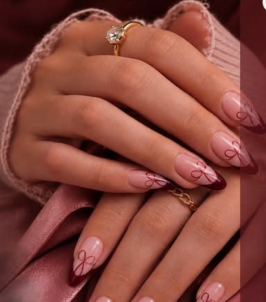 Blush nails with hand-painted hearts
